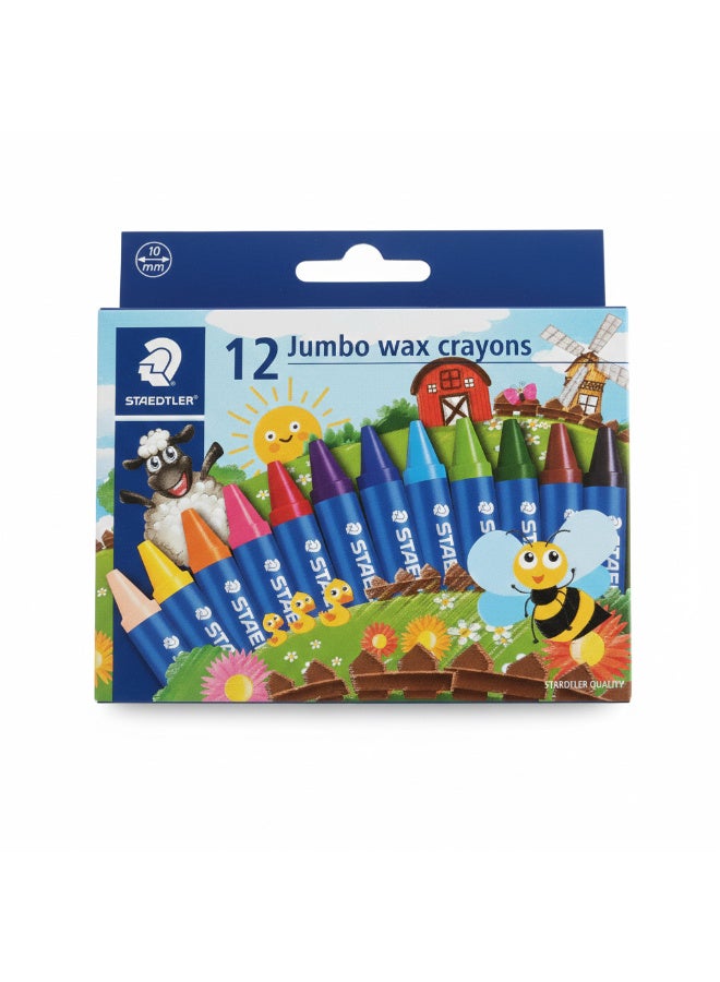 شتدلر أقلام تلوين شمعية جامبو من ستيدلر، قطر 10 ملم، ألوان زاهية - 12 قطعة - Image 1